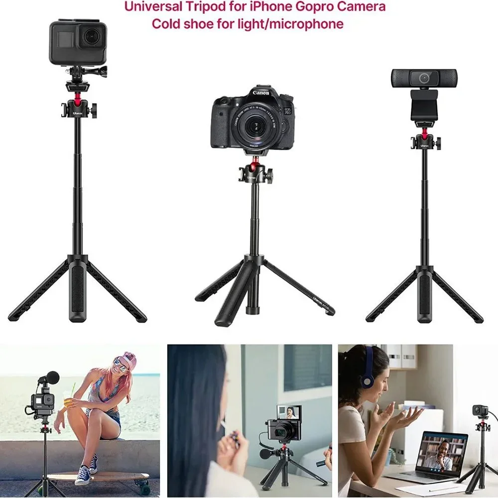 MT-16 Extendable Mini Camera Tripod, 4 Level Adjustment 360° Ball Head Cold Shoe